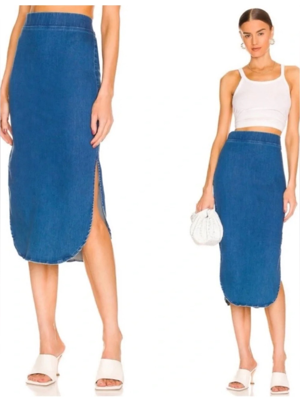 Frank & Eileen Donegal Unforgettable Midi Skirt Stretch Denim Wash Womens 8 Boho